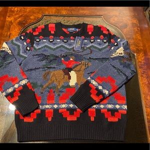POLO Ralph Lauren Cowboy Hand-Knit Wool Cashmere Sweater Mens L Rodeo Aztec